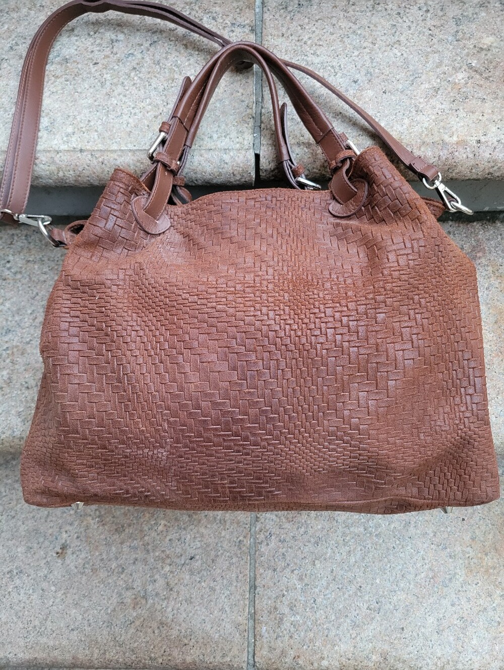 Italian Tulipani Woven Leather Satchel Shoulder Bag Brown Large Made in Italy - Picture 4 of 14